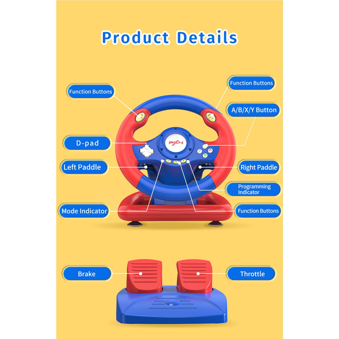 PXN V2 WL Wireless Steering Wheel for Nintendo Switch